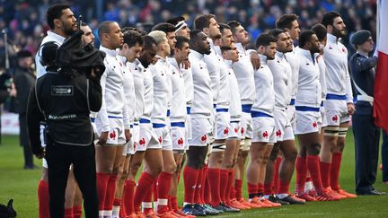 Le XV de France lors de son match des VI Nations 2020 contre l'Ecosse, au Murrayfield Stadium d'Edimbourg, le 8 mars dernier. (ANNE-CHRISTINE POUJOULAT / AFP)