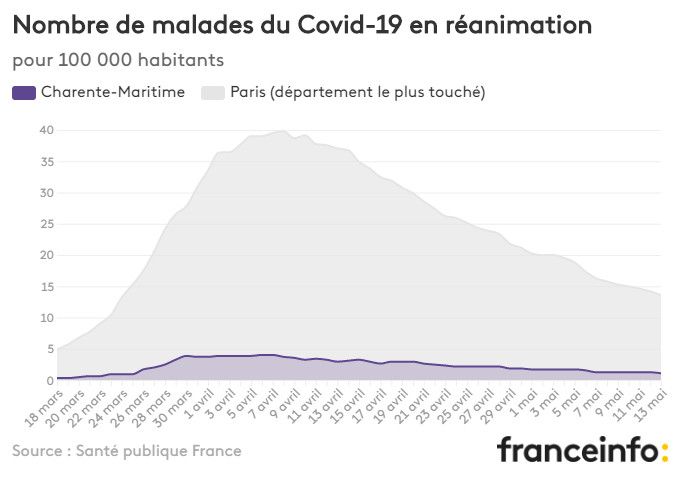 Nombre de malades du Covid-19 en réanimation pour 100 000 habitants. (FRANCEINFO)