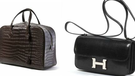 Sac &quot;Victoria&quot; en crocodile (33.000 euros) + Sac &quot;Constance III Elan&quot; en lézard niloticus (15.500 euros)
 (Hermès)