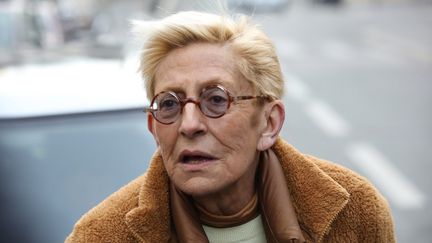 Isabelle Balkany devant la prison de la Santé, à Paris, lors de la sortie de prison de son mari Patrick, le 12 février 2020. (OLIVIER ARANDEL / MAXPPP)