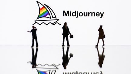 Le 30 octobre 2023 à Mulhouse, illustration du logo de Midjourney, un programme et un service d'intelligence artificielle générative d’images. (SEBASTIEN BOZON / AFP)