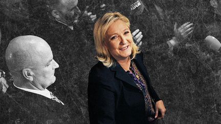 Marine Le Pen est parvenue, dimanche 10 avril, à se qualifier pour la deuxième fois pour le second tour de l'élection présidentielle. (SYLVAIN LEFEVRE / HANS LUCAS / AFP / JESSICA KOMGUEN / PIERRE-ALBERT JOSSERAND)