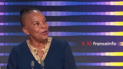 Christiane Taubira, candidate à l’élection présidentielle et gagnante de la Primaire populaire, était lundi 31 janvier 2022 l’invitée du 8h30 franceinfo.&nbsp;&nbsp; (FRANCEINFO)