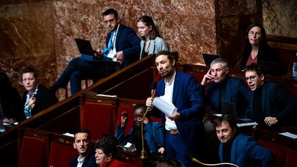 Le député insoumis Thomas Portes, le 10 février 2023 à l'Assemblée nationale, à Paris. (AMAURY CORNU / HANS LUCAS / AFP)