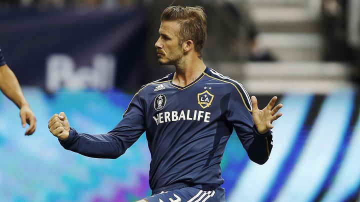 David Beckham, le milieu de terrain des Los Angeles Galaxy, c&eacute;l&egrave;bre son but contre Vancouver, le 18 juillet 2012.&nbsp; (BEN NELMS / REUTERS)