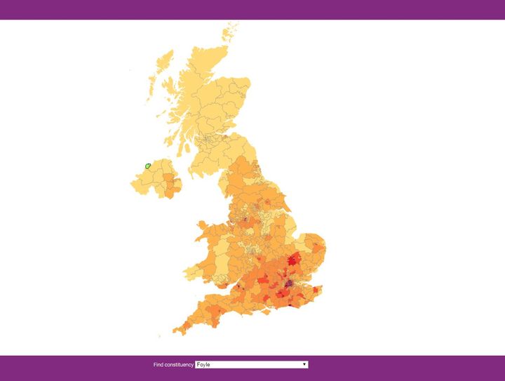 Capture d'écran d'une carte mise en ligne par le site du Parlement britannique montrant où vivent les&nbsp;signataires de la pétition. (FRANCETV INFO)