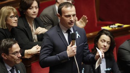 Fabien Di Filippo lors d'une séance de questions au gouvernement à l'Assemblée nationale le 3 avril 2018. (THOMAS SAMSON / AFP)