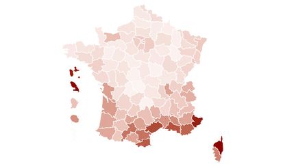 Carte de l'incidence par département en juillet 2021. (FRANCEINFO)