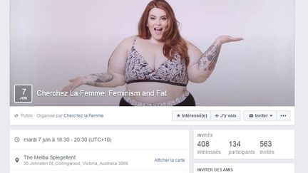 Capture d'écran de la page Facebook de l'événement "Cherchez la femme :&nbsp;graisse et féminisme", qui doit avoir lieu à Victoria (Australie), le 7 juin 2016. (FACEBOOK)