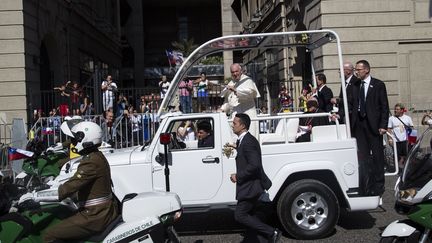 Le pape François lors de sa visite à&nbsp;Santiago du Chili, le 16 janvier 2018. (ALEJANDRO OLIVARES / ANADOLU AGENCY / AFP)