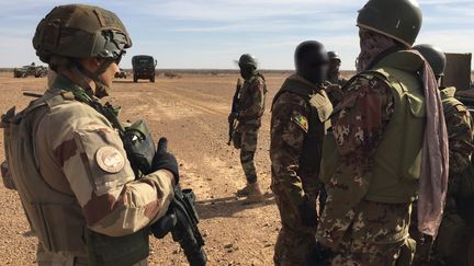 Des militaires de l'opération Barkhane et des militaires maliens, dans le centre du Mali, le 2 novembre 2017. (DAPHNE BENOIT / AFP)