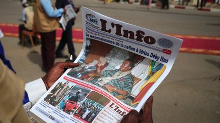 The front page of a newspaper in N'Djamena, Chad, April 23, 2021. (CHRISTOPHE PETIT TESSON / POOL)