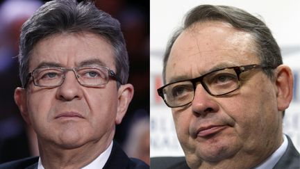 Jean-Luc Mélenchon et Patrick Menucci, rivaux à gauche pour la 4e circonscription de Marseille (Bouches-du-Rhône), aux législatives.&nbsp; (PATRICK KOVARIK / AFP)