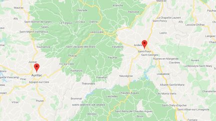 Les faits se sont déroulés le 11 septembre 2020 dans le Cantal,&nbsp;entre Aurillac et Saint-Flour. (CAPTURE D'ECRAN GOOGLE MAPS)