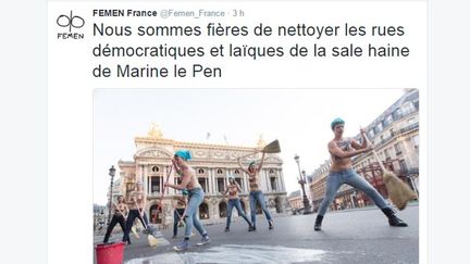 &nbsp; (Les Femen à l'action près du "banquet patriote" du FN © capture twitter)