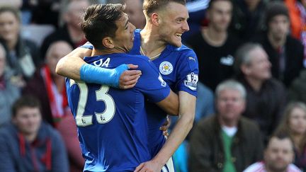 L'attaquant de Leicester Jamie Vardy auteur d'un doublé contre Sunderland (LINDSEY PARNABY / AFP)