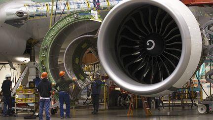 Des pièces aéronautiques fabriquées aus USA sont parmi les produits surtaxés. Usine Boeing à Everett (Washington). (STEPHEN BRASHEAR / GETTY IMAGES NORTH AMERICA)