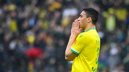 Mostafa Mohamed (FC Nantes) lors de la rencontre face à l'OGC Nice, le 12 mars 2023, à la Beaujoire. (SEBASTIEN SALOM-GOMIS / AFP)