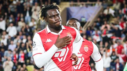 Georges Ilenikhena, deuxième buteur de Monaco face au Barça lors de la première journée de Ligue des Champions, le 19 septembre 2024. (MATTHIEU MIRVILLE / AFP)