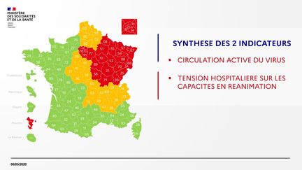 Carte provisoire du déconfinement au 6 mai 2020. (DGS / FRANCEINFO)