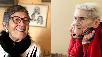 À gauche, Ginette Kolonka, rescapée d'Auschwitz, 95 ans. À droite, Eveline Szpirglas, 91 ans, rescapée d'Auschwitz&nbsp;(photos de janvier 2020). (VICTOR MATET / RADIO FRANCE)