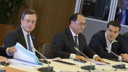 &nbsp; (Mario Draghi, président de la BCE, lors d'une réunion de négociation à Bruxelles le 22 juin 2015©)