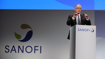 Olivier Brandicourt, le directeur général de Sanofi lors de l'assemblée générale du numéro un français de la pharmacie, à&nbsp;Paris, en mai 2015. (ERIC PIERMONT / AFP)