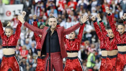 Robbie Williams en concert au stade Loujniki de Moscou pour le coup d'envoi du Mondial de football 2018.
 (Antonio Calanni/AP/SIPA)