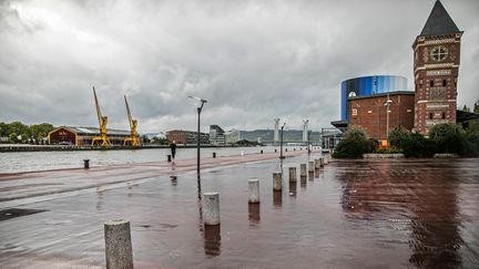 De la pluie noircie par des polluants sur le quai de Bois Guilbert, après un incendie à l'usine Lubrizol à Rouen (Seine-Maritime), le 26 septembre 2019. (LOU BENOIST / AFP)