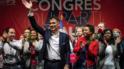 Olivier Faure, le Premier secrétaire du PS, lors du 79e Congrès du parti à Villeurbanne (Rhône), le 19 septembre 2021. (OLIVIER CHASSIGNOLE / AFP)