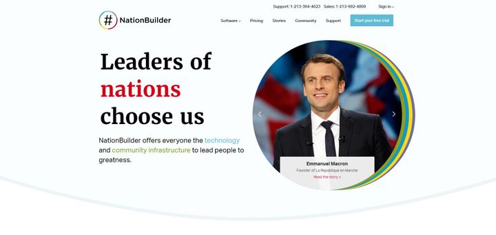 Capture d'écran de la page d'accueil du site NationBuilder.com (CAPTURE D'ÉCRAN)
