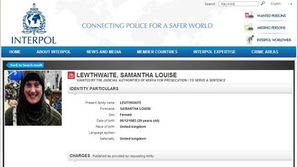 Capture d'&eacute;cran de la notice rouge de Samantha Lewthwaite. (INTERPOL)