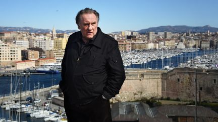 L'acteur Gérard Depardieu lors d'une session photo pour la deuxième saison de la série "Marseille", le 18 février 2018. (ANNE-CHRISTINE POUJOULAT / AFP)