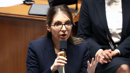 Aurore Berge, speaks during a question session to the government at the French National Assembly, March 5, 2024. (EMMANUEL DUNAND / AFP)