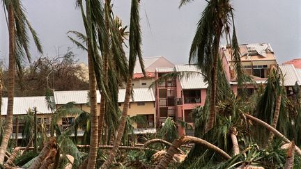 L'ouragan&nbsp;Hugo a dévasté le village du Gosier, en Guadeloupe, dans la nuit du 16 au 17 septembre 1989. (GERARD FOUET / AFP)