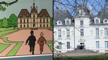 Le château de Moulinsart, inspiré de Cheverny, dans "Le Trésor de Rackham Le Rouge" et le château de Cheverny. (France 3 Orléans)