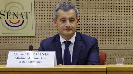 Le ministre de l'Intérieur, Gérald Darmanin, lors de son audition au Sénat, à Paris, le 5 juillet 2023, à la suite des violences urbaines qui ont eu lieu après la mort de Nahel, tué par un tir de policier. (LUDOVIC MARIN / AFP)