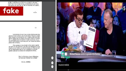 Capture d'écran du député Modem&nbsp;Richard Ramos montrant&nbsp;une liste d'additifs alimentaires&nbsp;qu'il présente comme dangereux dimanche 11 février sur France 5. (CAPTURE D'ECRAN/FRANCE 5)