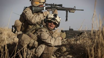 Marines américains près de Marjah dans la province du Helmand (sud de l'Afghanistan) (AFP PHOTO/PATRICK BAZ)