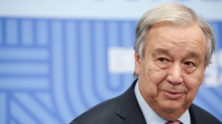 Le secrétaire général de l'ONU Antonio Guterres lors du sommet des Brics à Kazan (Russie), le 24 octobre 2024. (ALEXANDER KAZAKOV / SPUTNIK / SIPA)