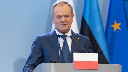 Donald Tusk, Premier ministre de Pologne, le 11 avril 2024, à Varsovie (Pologne). (NURPHOTO / AFP)