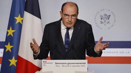 Le Premier ministre Jean Castex lors d'une conférence de presse, à Paris, le 8 septembre 2021 (LUDOVIC MARIN / AFP)