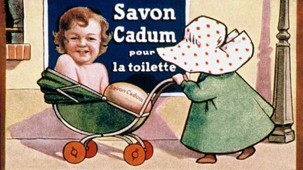 Une ancienne publicité pour la marque Cadum, sur laquelle figure un bébé élu "Bébé Cadum", à l'occasion d'un concours organisée depuis 1925.&nbsp; (YL I/ SIPA)