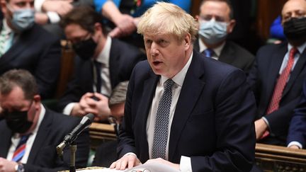 Boris Johnson répond aux Questions au Premier ministre&nbsp;à la Chambre des communes à Londres, le 12 janvier 2022. (JESSICA TAYLOR / UK PARLIAMENT)