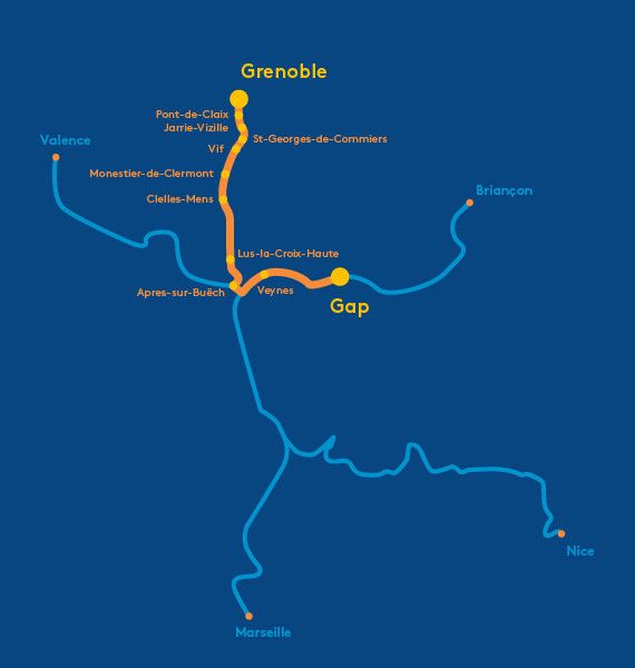 Carte de l'étoile ferroviaire des Alpes. (JESSICA KOMGUEN/FRANCEINFO)