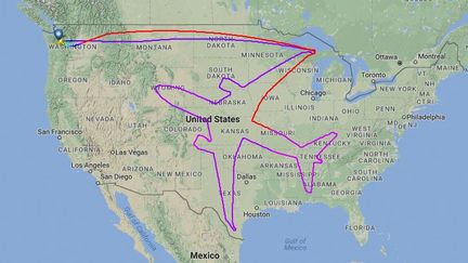 Le tracé du vol test de Boeing, effectué mercredi 2 août 2017. (FLIGHTRADAR24.COM)