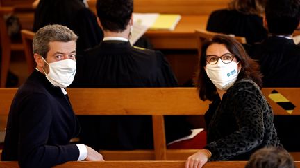 Jean-François Julliard de Greenpeace France et Cécile Duflot directrice d'Oxfam au premier jour du procès de "L'affaire du siècle" au tribunal administratif de Paris, le 14 janvier 2021. (THOMAS COEX / AFP)