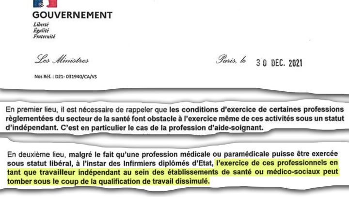 Extraits du courrier d’Elisabeth Borne et Olivier Véran aux agences régionales de santé alertant sur les risques de ces plateformes. (AUCUN)