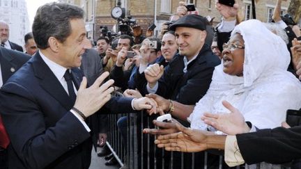 Nicolas Sarkozy en déplacement à la Grande Mosquée de Paris (PHILIPPE WOJAZER / AFP)