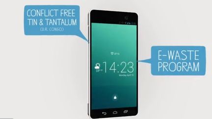 Capture de la vid&eacute;o de pr&eacute;sentation du t&eacute;l&eacute;phone de Fairphone. (FAIRPHONE / FRANCETV INFO)